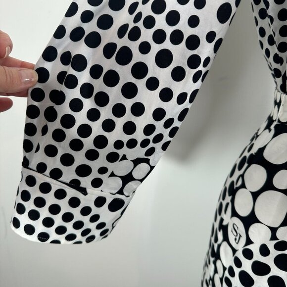 St. John Sport Belted Logo/Circle Print 3/4 Sleeve Shirt Dress Cotton Blend Sz S - Picture 9 of 16